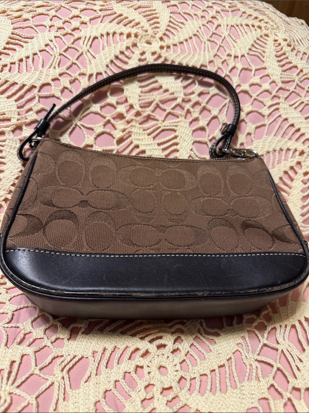 Coach Brown Signature Canvas and Dark Brown Leather Small Shoulder Bag